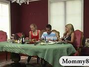 Horny Stepmom Milf Grabs And Later Shares The Teens Boyfriends Cock