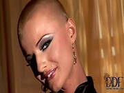 Shaved Head Chick In Sexy Stockings