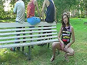 Flashing Brunette Teen In A Park
