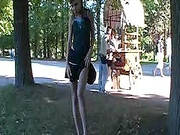 Public Undressing From A Horny Looking Brunette