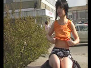 Public Undressing And Posing From Nice Busty Brunette
