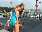 Nice Brunette Showing Us Her Pussy On The Street, Enjoy!