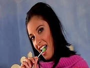 Lizzy Sucking Chuppa-chups And Fucking With Dildo