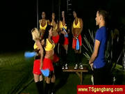 Group Of Trannies Undress Gym Instructor