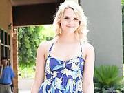 Blonde Jessica Is Walking In Sexy Short Dress And Show Her Ass