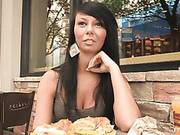 Naughty Girl Rebecca Shows Her Tits In A Street Cafe.