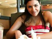Danica Plays With A Small Dildo Straight In The Cafe
