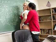 Busty Blonde Milf Sucking And Fucking In Classroom