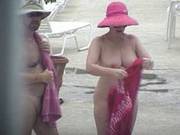 Nude Lady Showering Outside