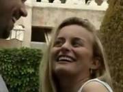 Amateur Blonde In A Threesome Outside