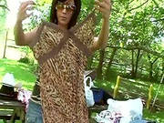 Hot Chick Picks Clothes Outdoors