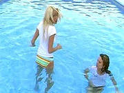 Girls In Tee Shirts Go Swimming