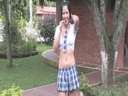 Kinky Brunette Outdoor Pink Dildo Insertion