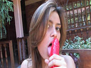 Naughty Brunette Sucking And Fucking Dildo