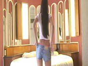 Naughty Brunette Stripping Down