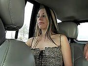 Palpitating Cowgirl With Long Hair Gives A Cock A Blowjob In A Car Then Takes It Up Her Shaved Pussy