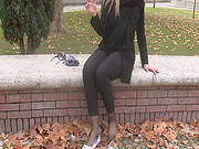 Blonde Relaxes Outdoors With A Smoke And Plays With Her Feet