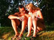 Pretty Young Blonde Teen Fools Around With Her Boyfriend Outdoors
