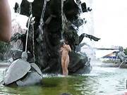 Forcing A Hot Babe To Get Naked In Public And Jump Into A Fountain