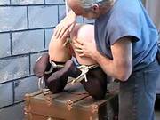 Thick Golden-haired Agony Martyr Is Restrained In Advance Of Her Bumpers Are Roped Up