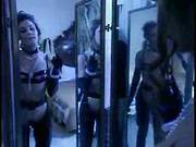 Strange Threesome With A Chick Wearing Lingerie In The Kitchen