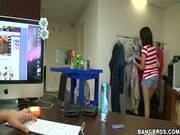 Hot Brunette Janitor Gives An Oiled Up Pov Handjob