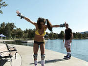 Sexy Girlie Can Not Only Skates Outdoors But Also Rides Dick