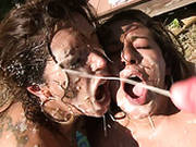 Two Brunette Whores Satisfy Three Cocks In Orgy