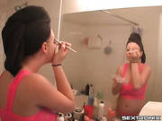 Big Tits Teen In Hot Pink Lingerie Does Her Makeup