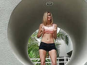 Sultry Striptease From A Hot Blonde Girl Outdoors