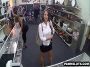 Busty Brunette Trying To Sell A Bugle At 