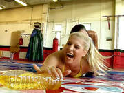 Oiled Up Girls Have Fun Wrestling