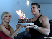 Glamorous Blonde Teen Is Preparing Cake For Her Buddies