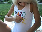 Winning Teen With Small Tits Is Playing With Paint Outdoors