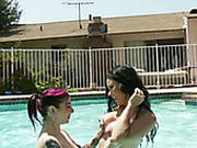 Two Lusty Emo Hookers Have Steamy Sex Right In Pool Outdoors