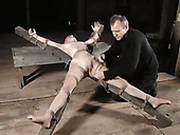 Suspended, Crucified And Tied Up Slut Gets Her Muff Toyed