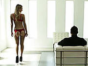 Sexy Blondie In Red Lingerie Gets Pleased With Stout Cunnilingus