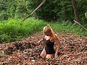 Short Haired Wanton Girlie Got Mouth Fucked By Horny Hunter In Woods