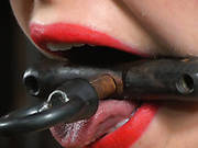 Trashy Chick With Tied Up Tits Gets Her Muff Punished