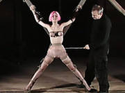 Bondage Pink Haired Slut Gets Her Small Tits Squeezed And Tied Up