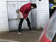 Shameless Black Haired Girl Pisses Right At The Street