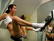 Leggy Sporty Teen Fucks Her Smooth Soaking Pussy At The Gym