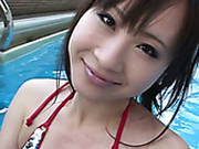 Busty Asian Slut Performs Steamy Masturbation In Pool Area