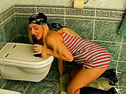 Sassy Blonde Teen Is Going Wild With Dildo Toy In The Toilet Room