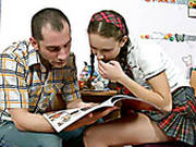 Naughty Fair Haired Teen With Pigtails Gives A Head To Her Young Teacher