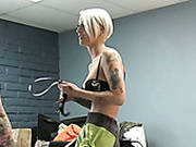 Blond Haired Wanton Harlot Performed Hot Solo On Sofa