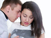 Gorgeous Dark Haired Teen Presented Solid Deep Throat To Her Cute Bf