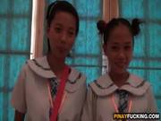Two Asian Amateur Cuties Sharing A White Dick
