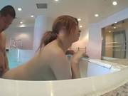Asian Preggo Gives Head In Bathtub