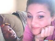 White Teen Rides Her Black Bf On The Sofa